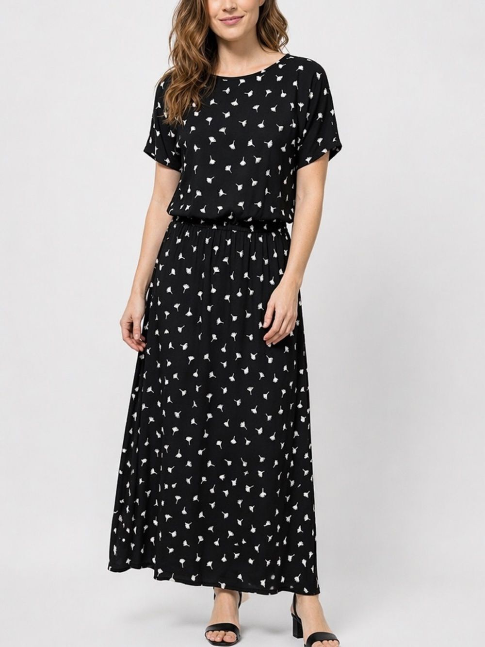 J.Jill Wearever Collection Dress Size M Black Floral Print Stretch Jersey